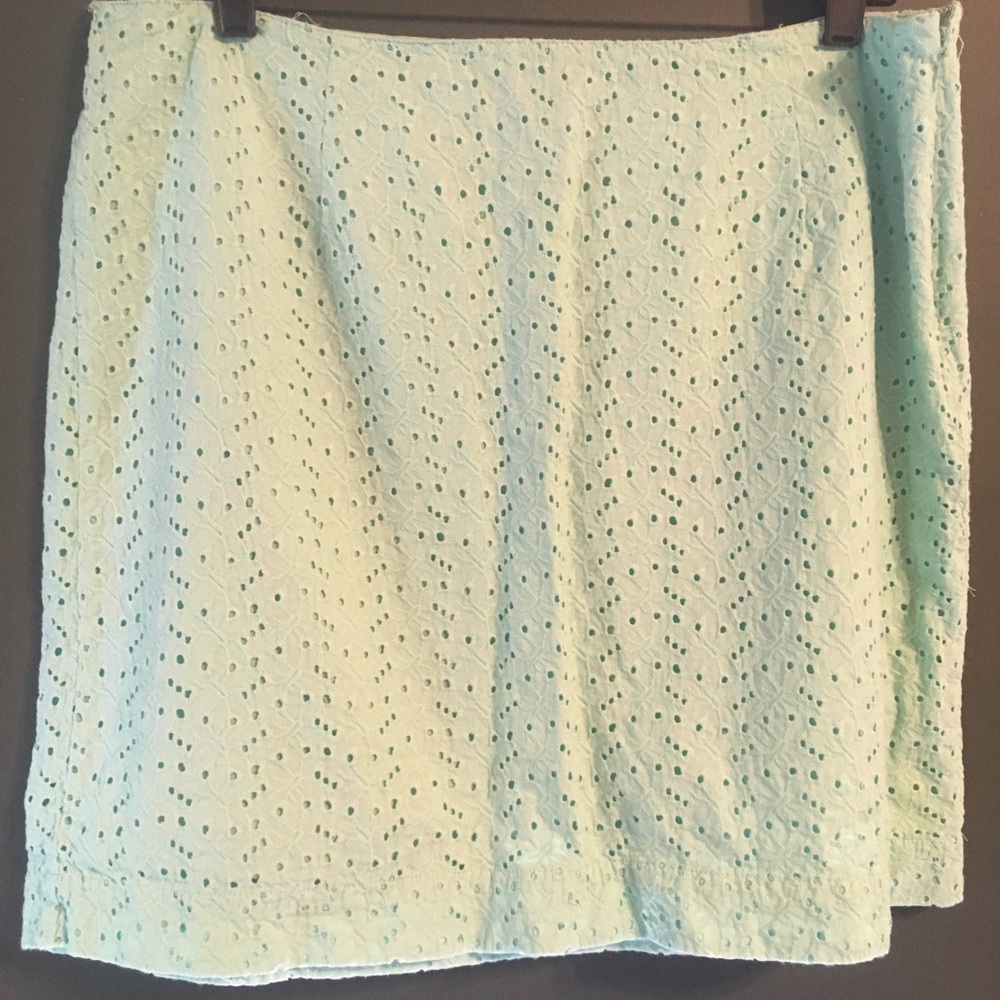 LL Bean Tiffany Blue Eyelet Skirt Fully Lined